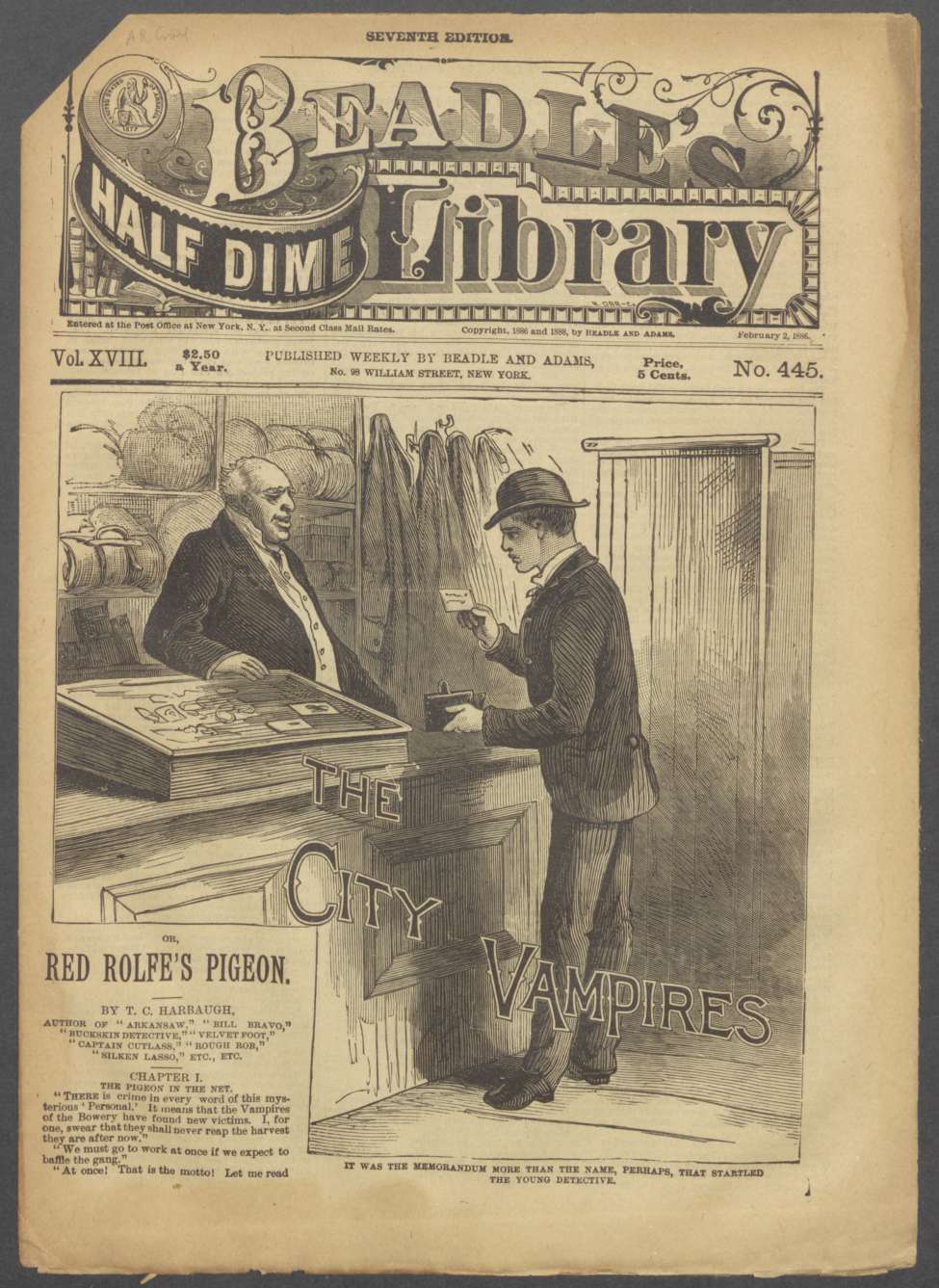 Book Cover For Beadle's Half Dime Library 445 - The City Vampires