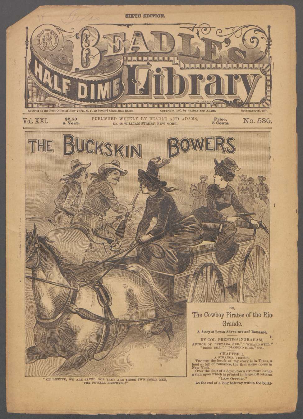 Book Cover For Beadle's Half Dime Library 530 - The Buckskin Bowers