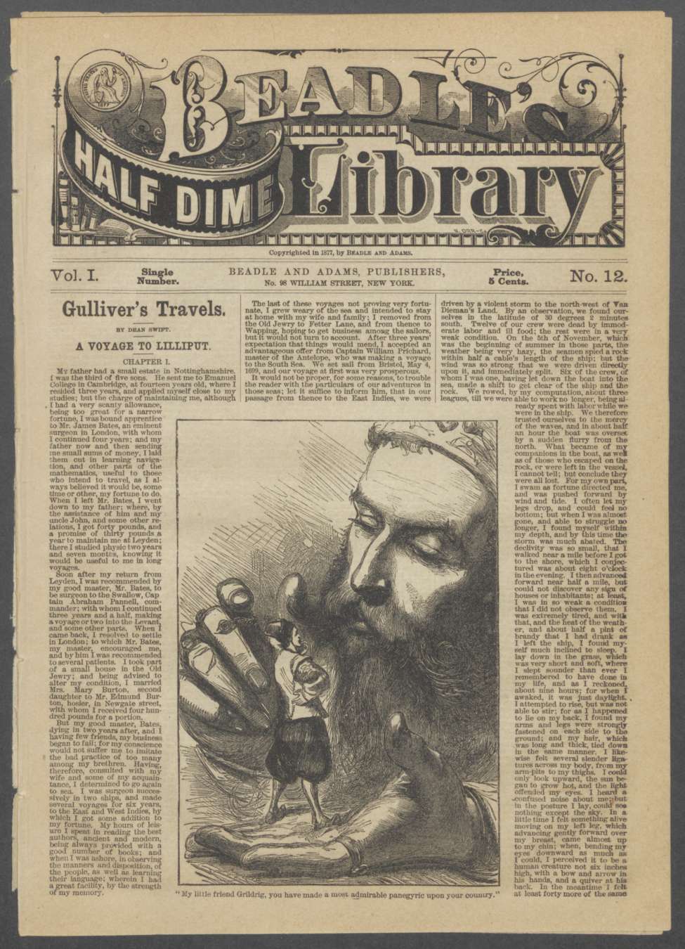 Book Cover For Beadle's Half Dime Library 12 - Gulliver's Travels
