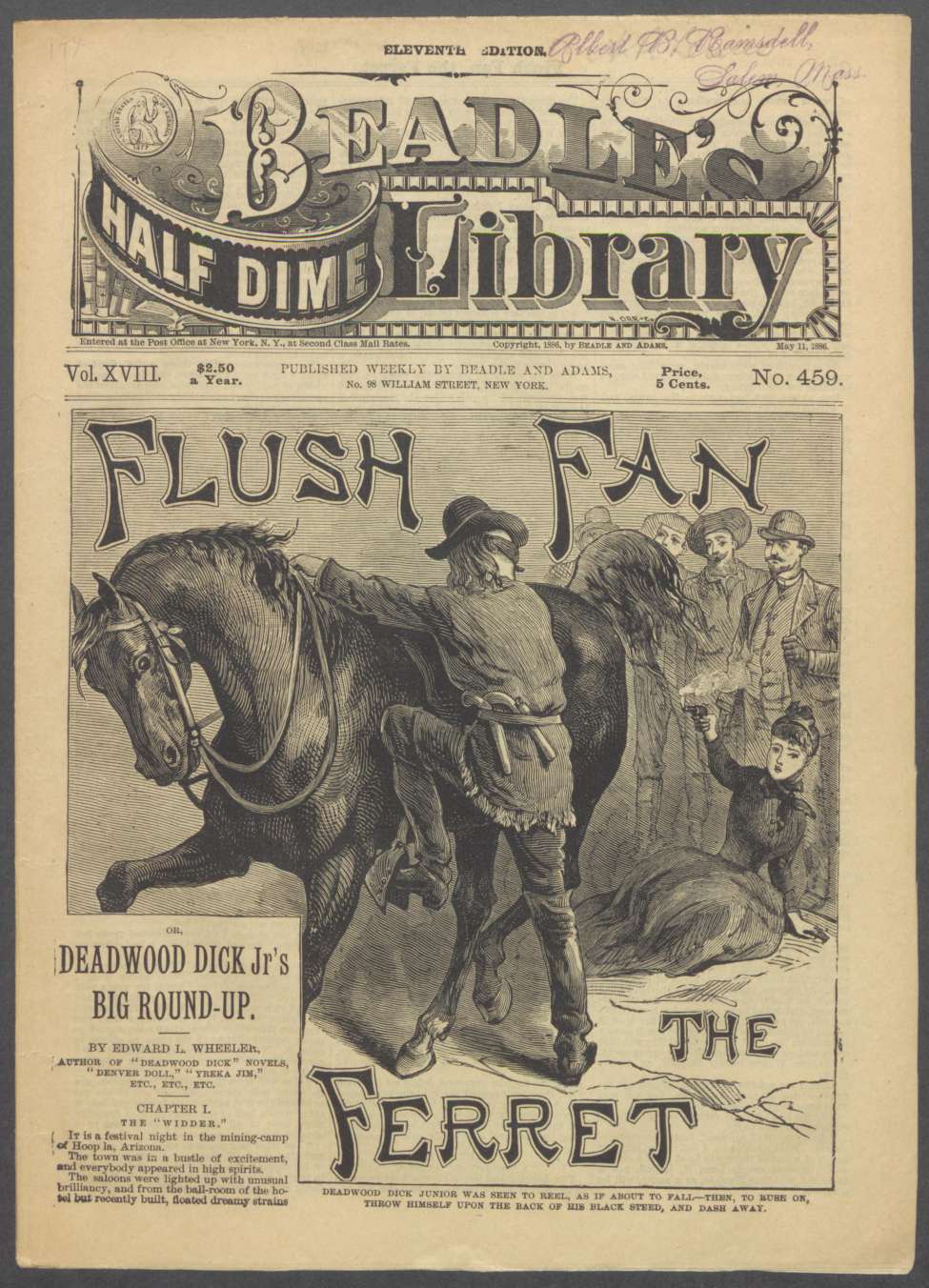 Book Cover For Beadle's Half Dime Library 459 - Flush Fan, the Ferret