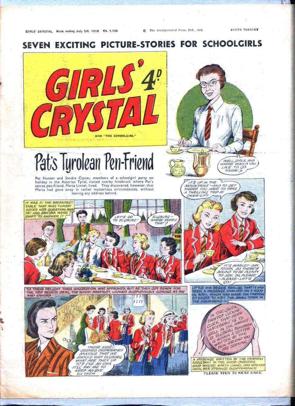 Comic Book Cover For Girls' Crystal 1185 - Pat's Tyrolean Pen-Friend