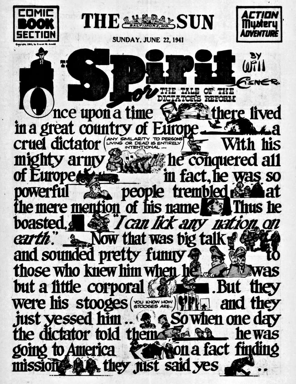 Comic Book Cover For The Spirit (1941-06-22) - Baltimore Sun (b/w)