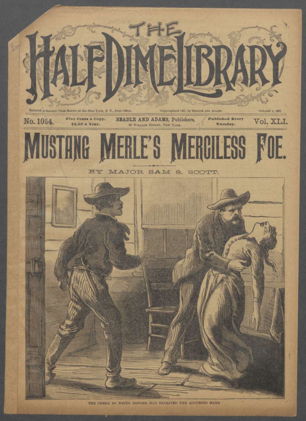 Book Cover For Beadle's Half Dime Library 1054 - Mustang Merle's Merciless Foe
