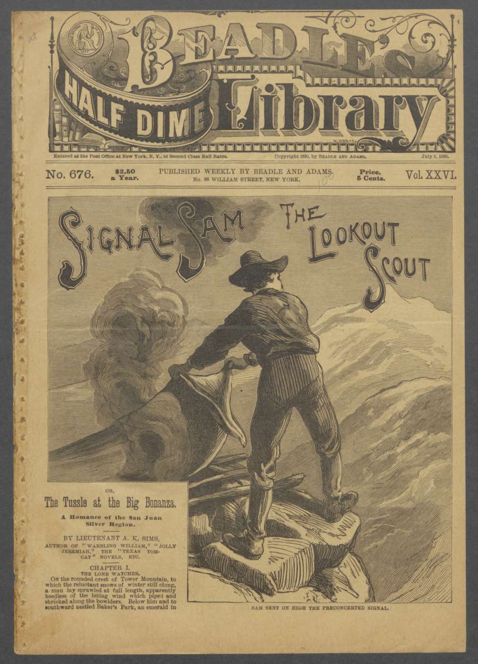 Book Cover For Beadle's Half Dime Library 676 - Signal Sam, the Lookout Scout