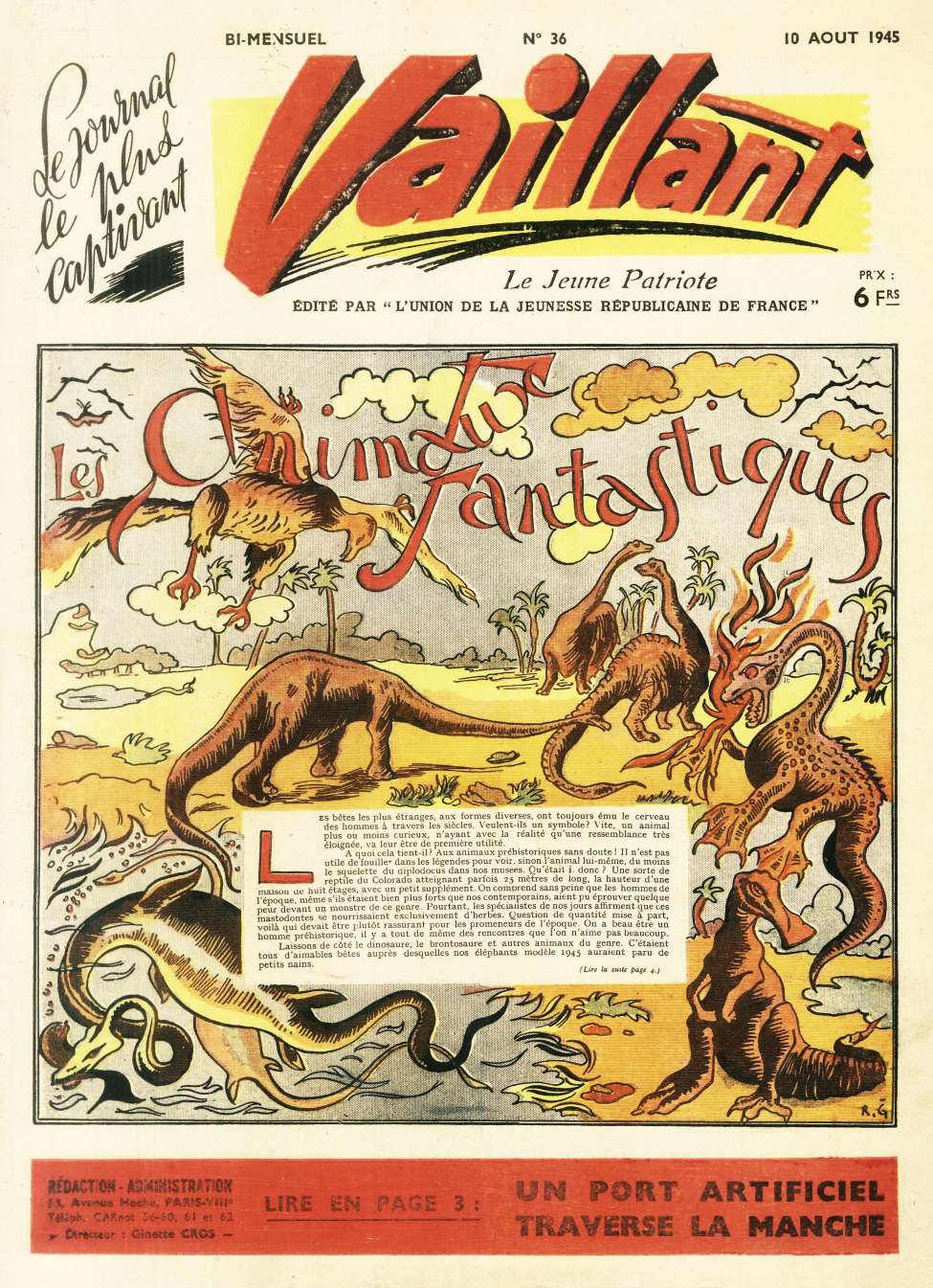 Comic Book Cover For Vaillant 36 - Les animaux fantastiques