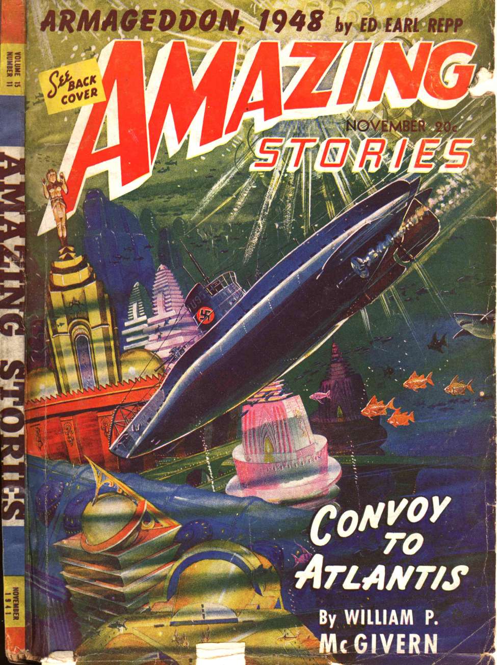 Book Cover For Amazing Stories v15 11 - Convoy to Atlantis - William P. McGivern