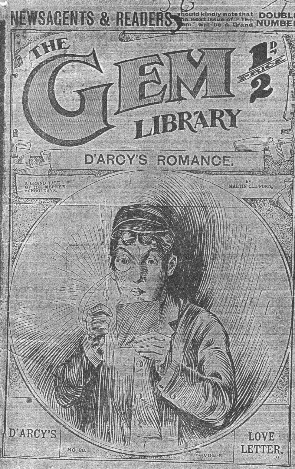 Comic Book Cover For The Gem v1 36 - D’Arcy’s Romance