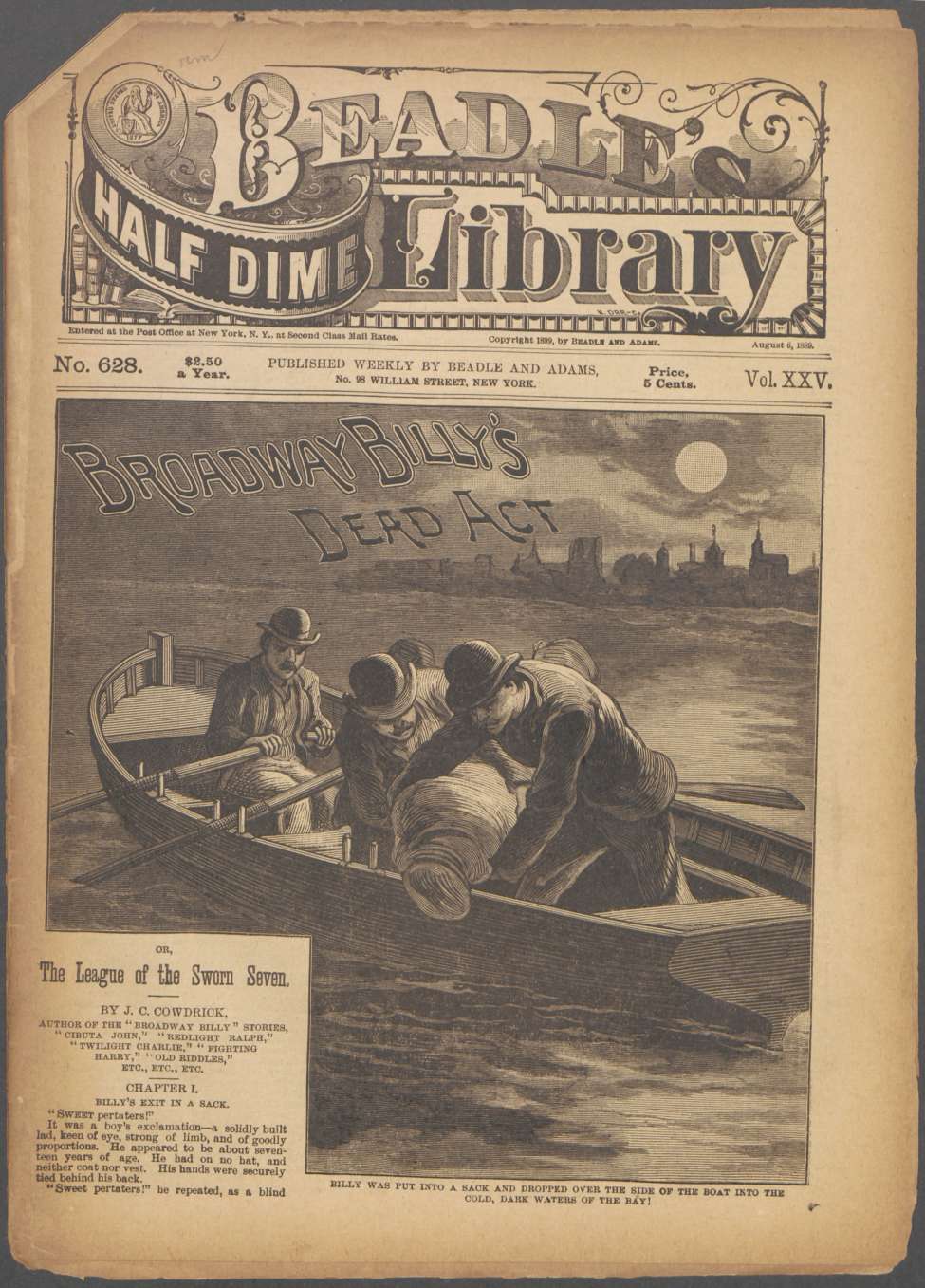 Book Cover For Beadle's Half Dime Library 628 - Broadway Billy's Dead Act