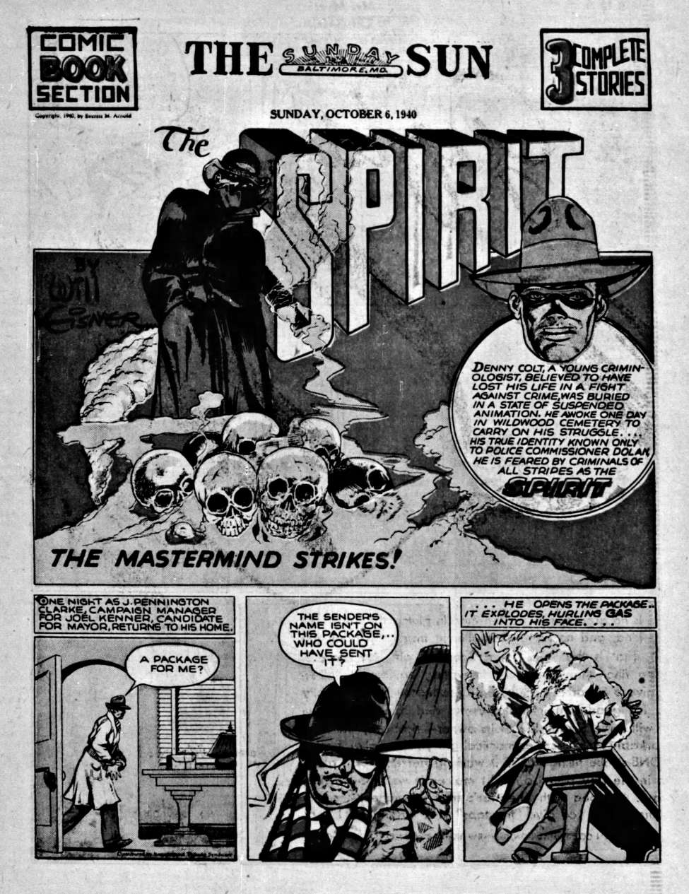 Comic Book Cover For The Spirit (1940-10-06) - Baltimore Sun (b/w)