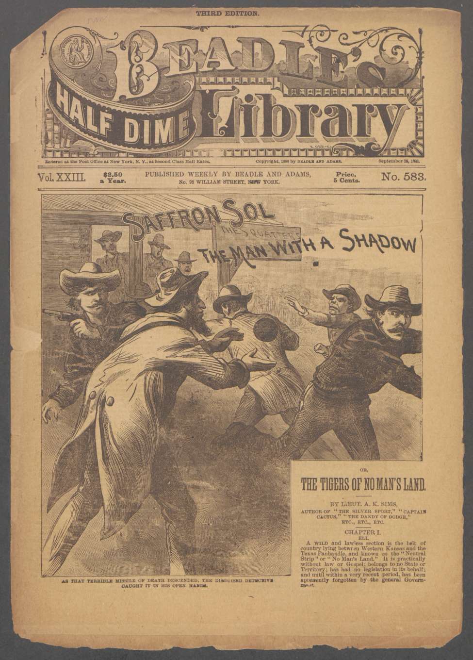 Book Cover For Beadle's Half Dime Library 583 - Saffron Sol, the Man with a Shadow