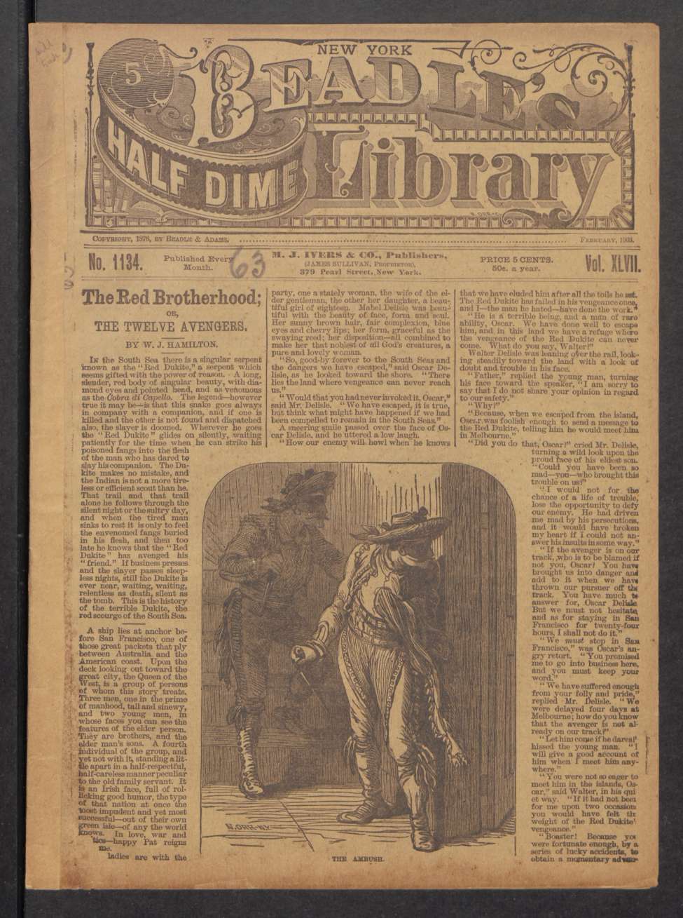 Book Cover For Beadle's Half Dime Library 1134 - The Red Brotherhood