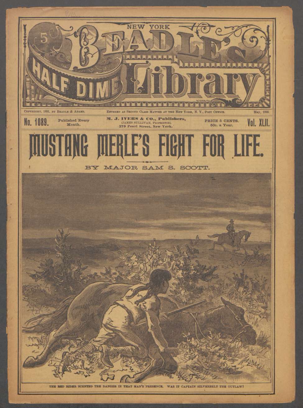 Book Cover For Beadle's Half Dime Library 1089 - Mustang Merle's Fight for Life