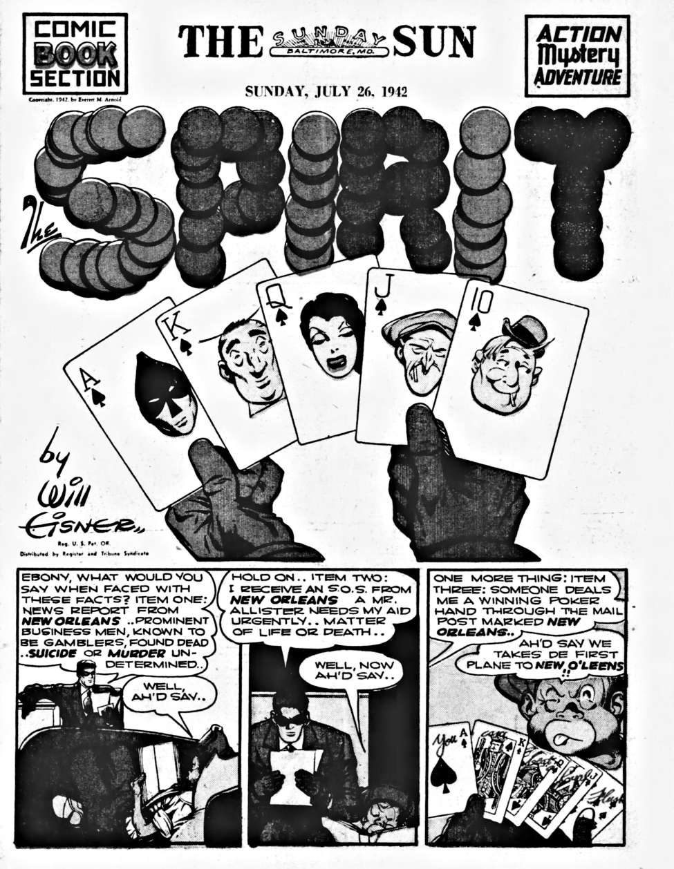 Comic Book Cover For The Spirit (1942-07-26) - Baltimore Sun (b/w)