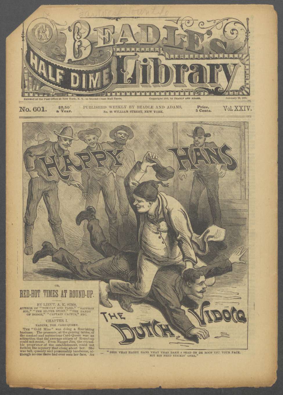 Book Cover For Beadle's Half Dime Library 601 - Happy Hans, the Dutch Vidocq