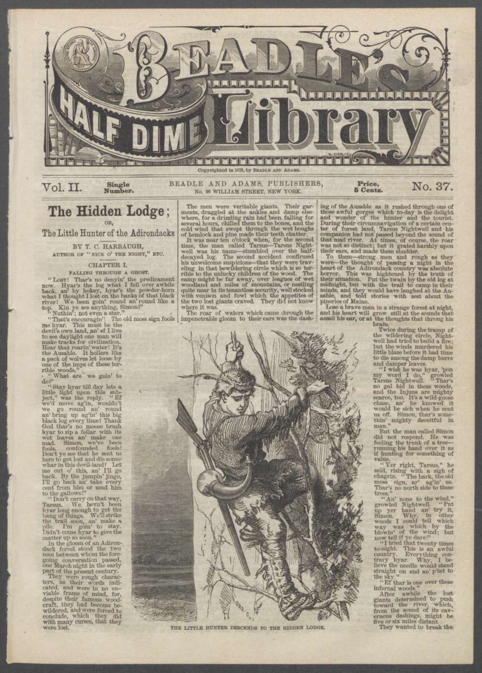 Book Cover For Beadle's Half Dime Library 37 - Hidden Lodge