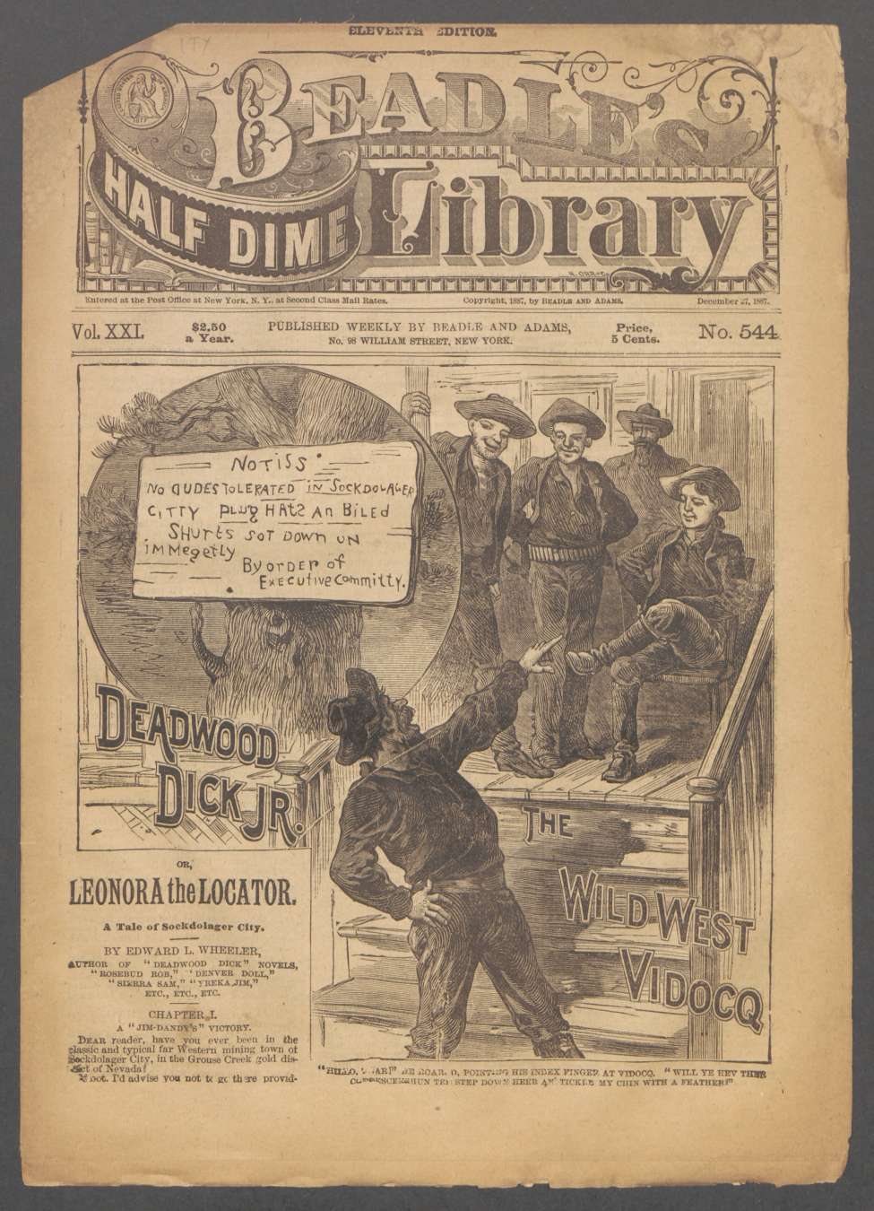 Book Cover For Beadle's Half Dime Library 544 - Deadwood Dick Jr., the Wild West Vidocq