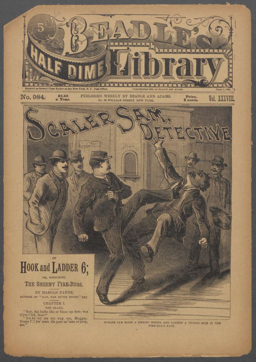 Book Cover For Beadle's Half Dime Library 984 - Scaler Sam, Detective of Hook and Ladder 6