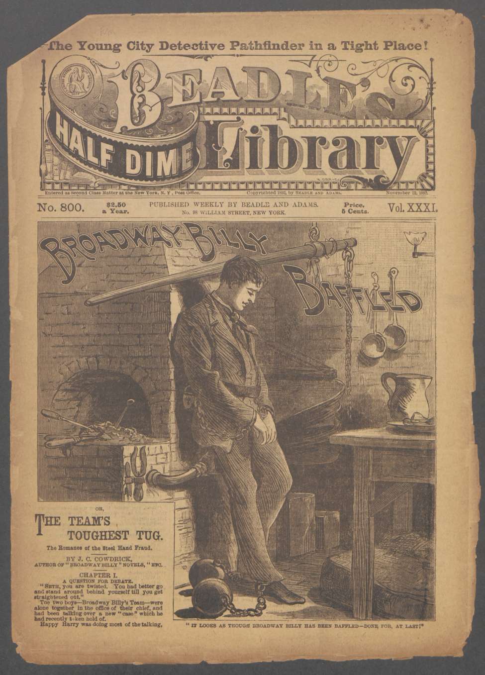 Book Cover For Beadle's Half Dime Library 800 - Broadway Billy Baffled