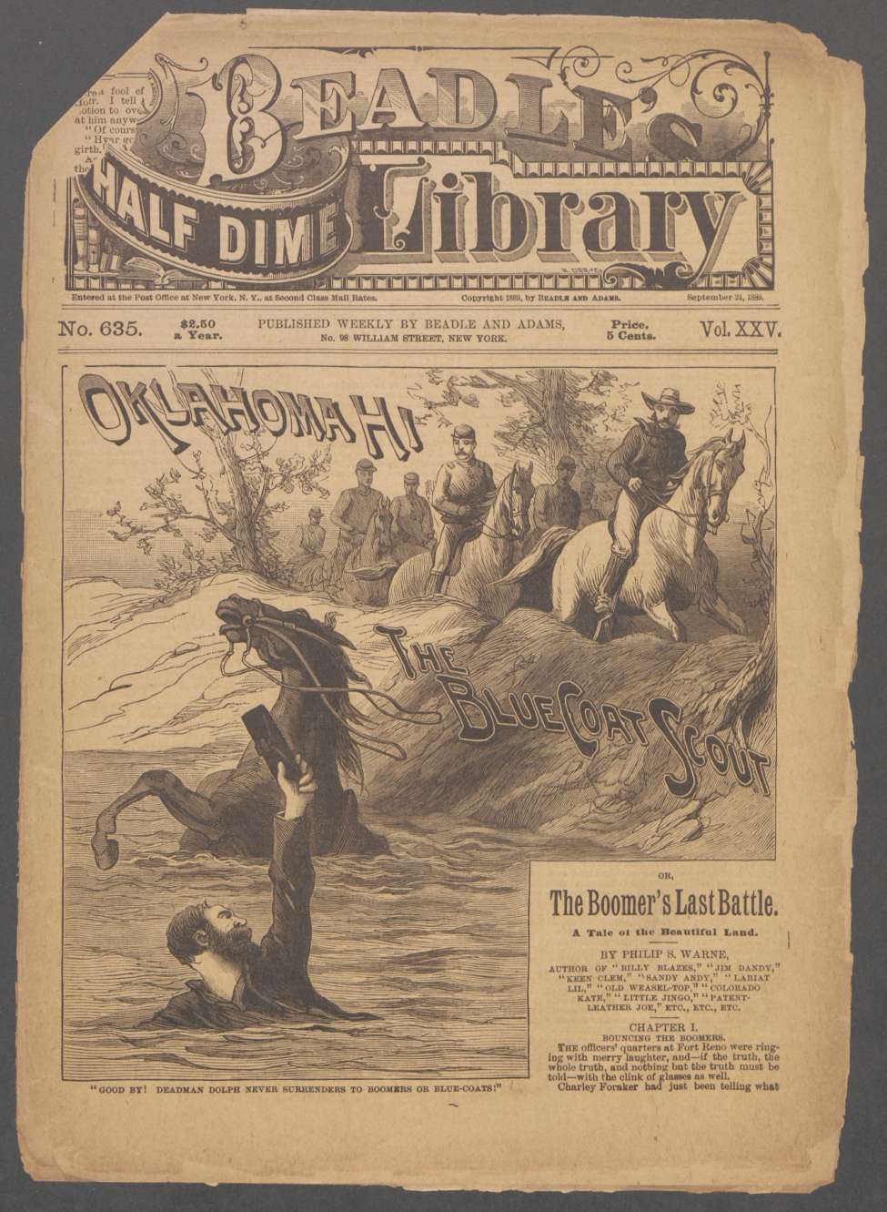 Book Cover For Beadle's Half Dime Library 635 - Oklahoma Hi, the Blue Coat Scout