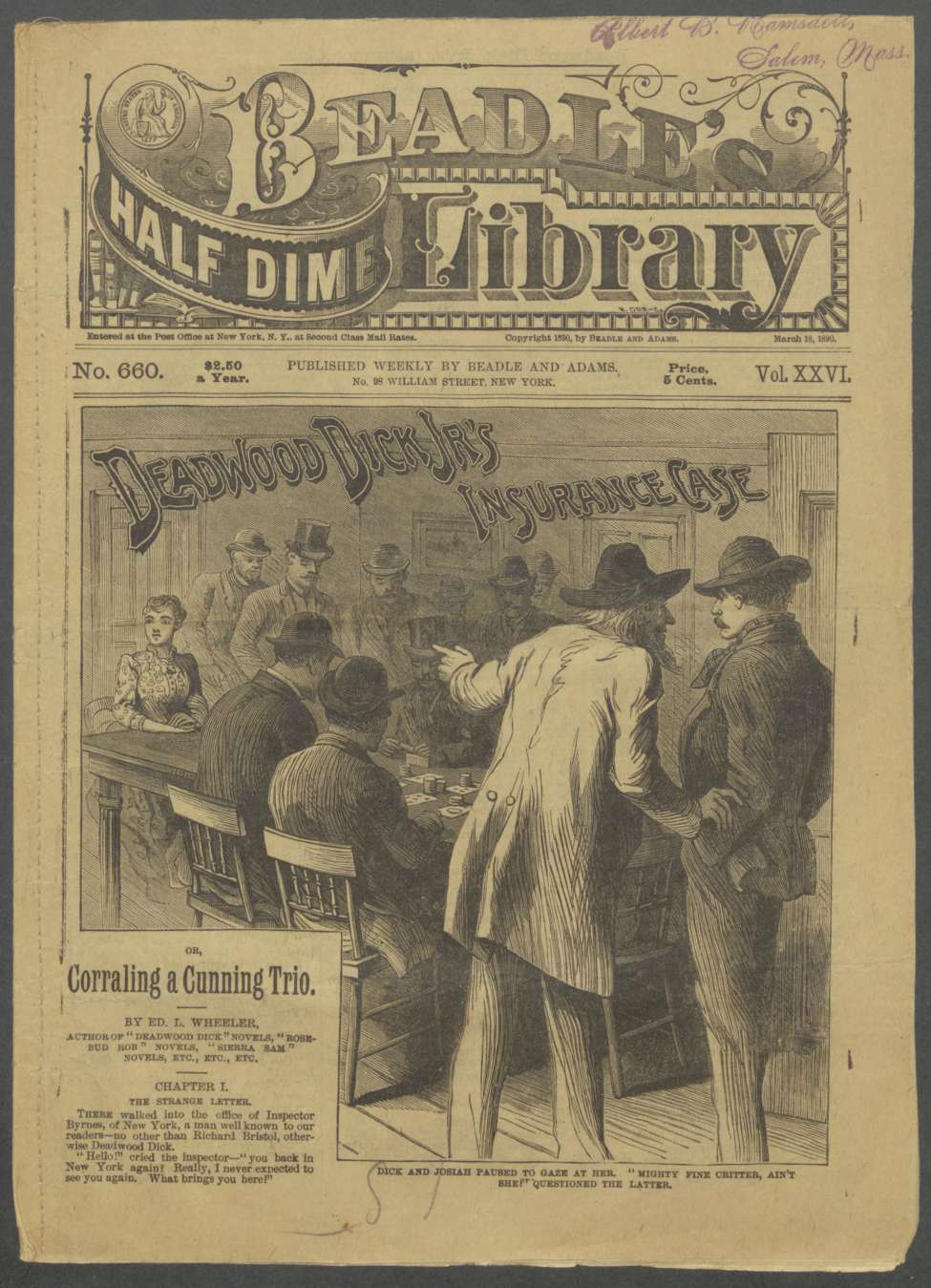 Book Cover For Beadle's Half Dime Library 660 - Deadwood Dick Jr.'s Insurance Case