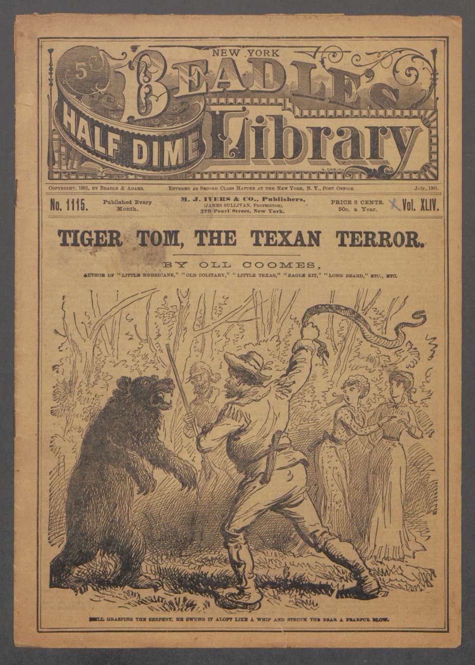 Book Cover For Beadle's Half Dime Library 1115 - Tiger Tom, the Texan Terror