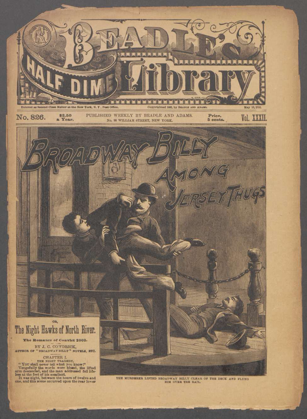 Book Cover For Beadle's Half Dime Library 826 - Broadway Billy Among Jersey Thugs