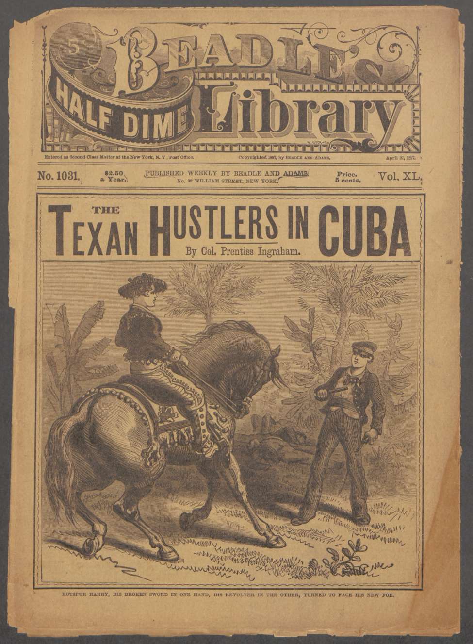 Book Cover For Beadle's Half Dime Library 1031 - The Texan Hustlers in Cuba