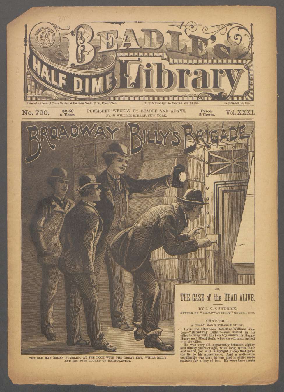Book Cover For Beadle's Half Dime Library 790 - Broadway Billy's Brigade