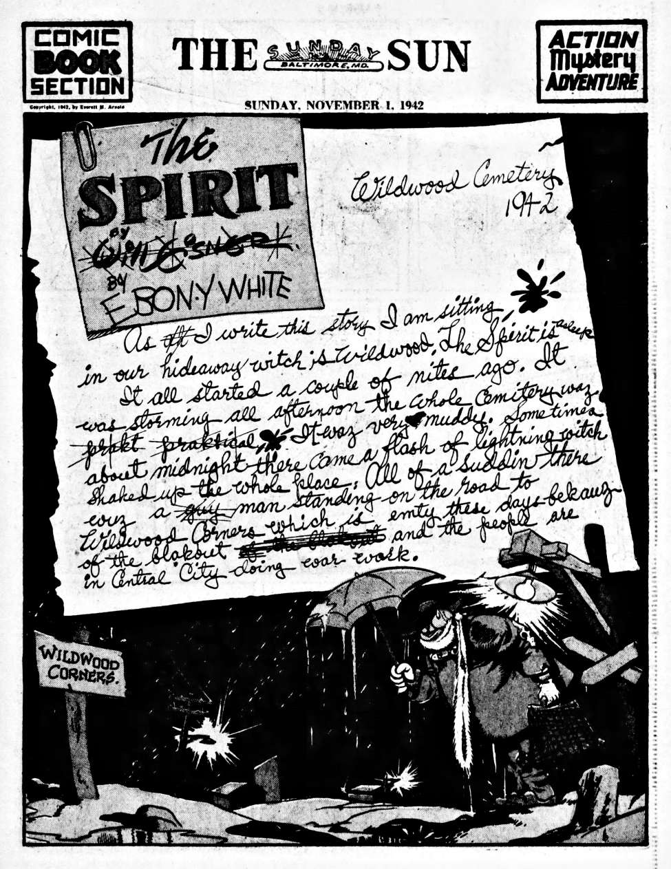 Comic Book Cover For The Spirit (1942-11-01) - Baltimore Sun (b/w)