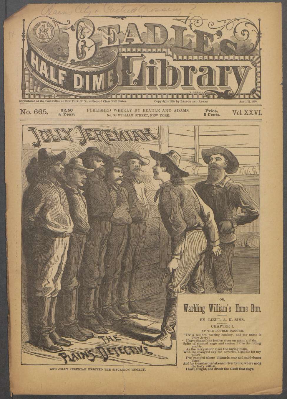 Book Cover For Beadle's Half Dime Library 665 - Jolly Jeremiah, the Plains Detective