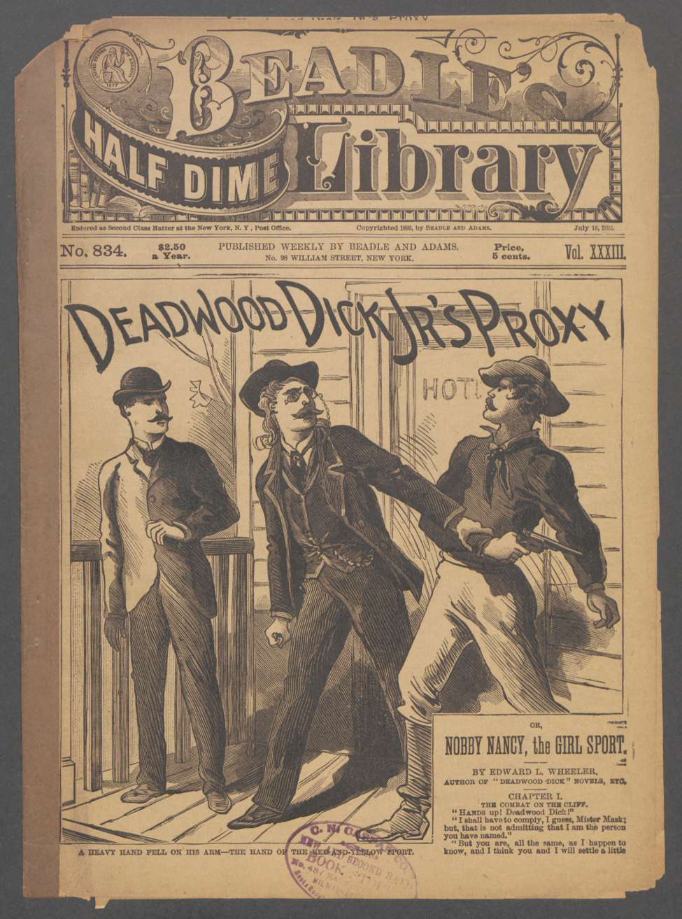 Book Cover For Beadle's Half Dime Library 834 - Deadwood Dick Jr's Proxy