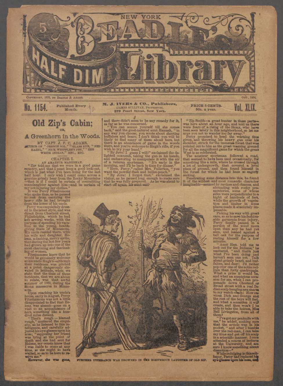 Book Cover For Beadle's Half Dime Library 1154 - Old Zip's Cabin