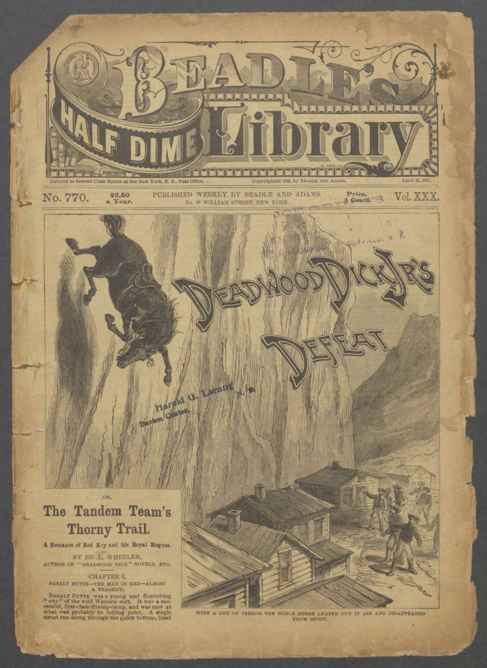 Book Cover For Beadle's Half Dime Library 770 - Deadwood Dick Jr's Defeat