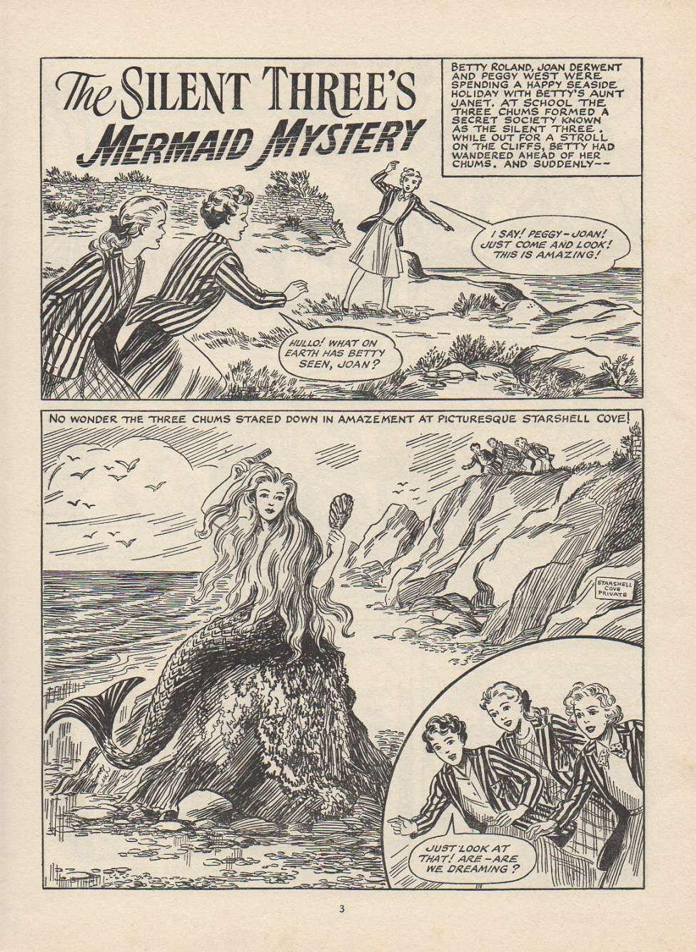 Comic Book Cover For The Silent Three Mermaid Mystery
