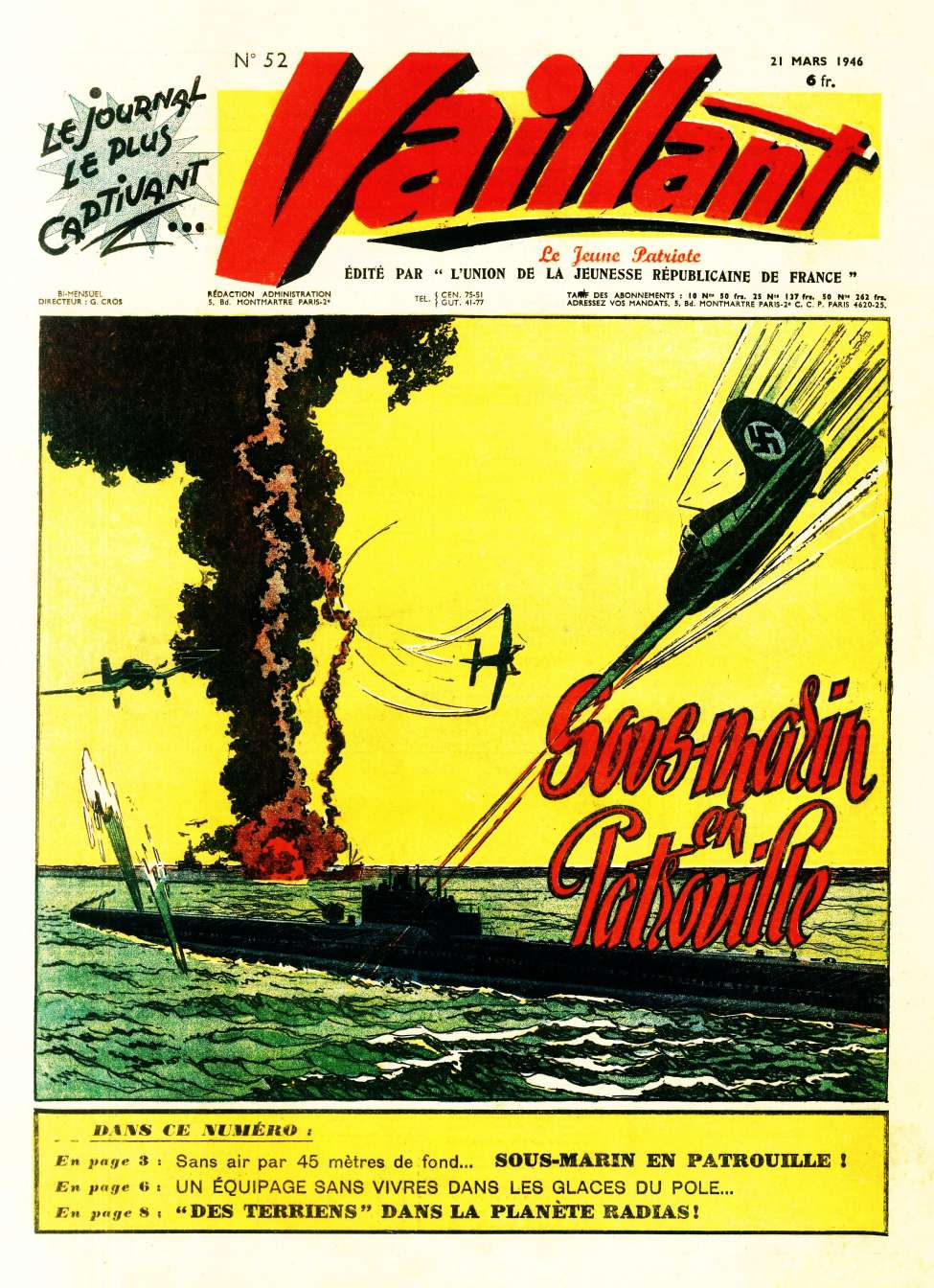 Comic Book Cover For Vaillant 52 - Sous-marin en patrouille