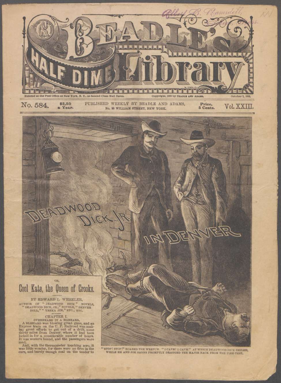 Book Cover For Beadle's Half Dime Library 584 - Deadwood Dick Jr. in Denver