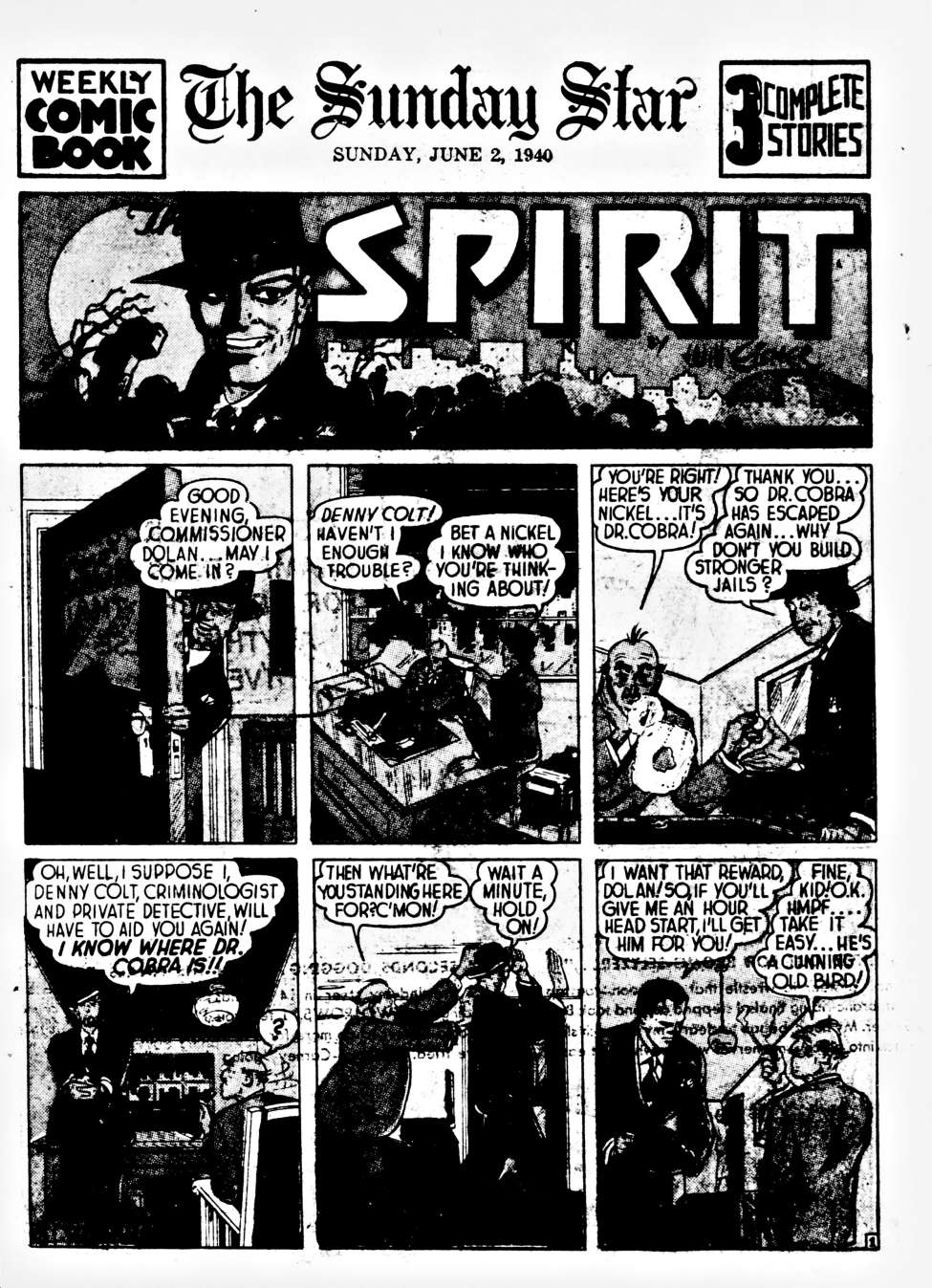 Book Cover For The Spirit (1940-06-02) - Sunday Star (b/w)