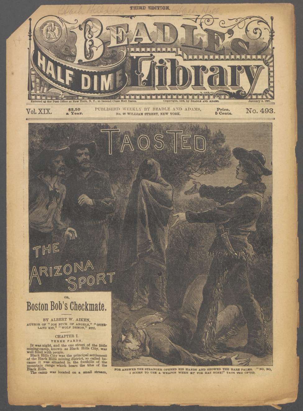 Book Cover For Beadle's Half Dime Library 493 - Taos Ted, the Arizona Sport