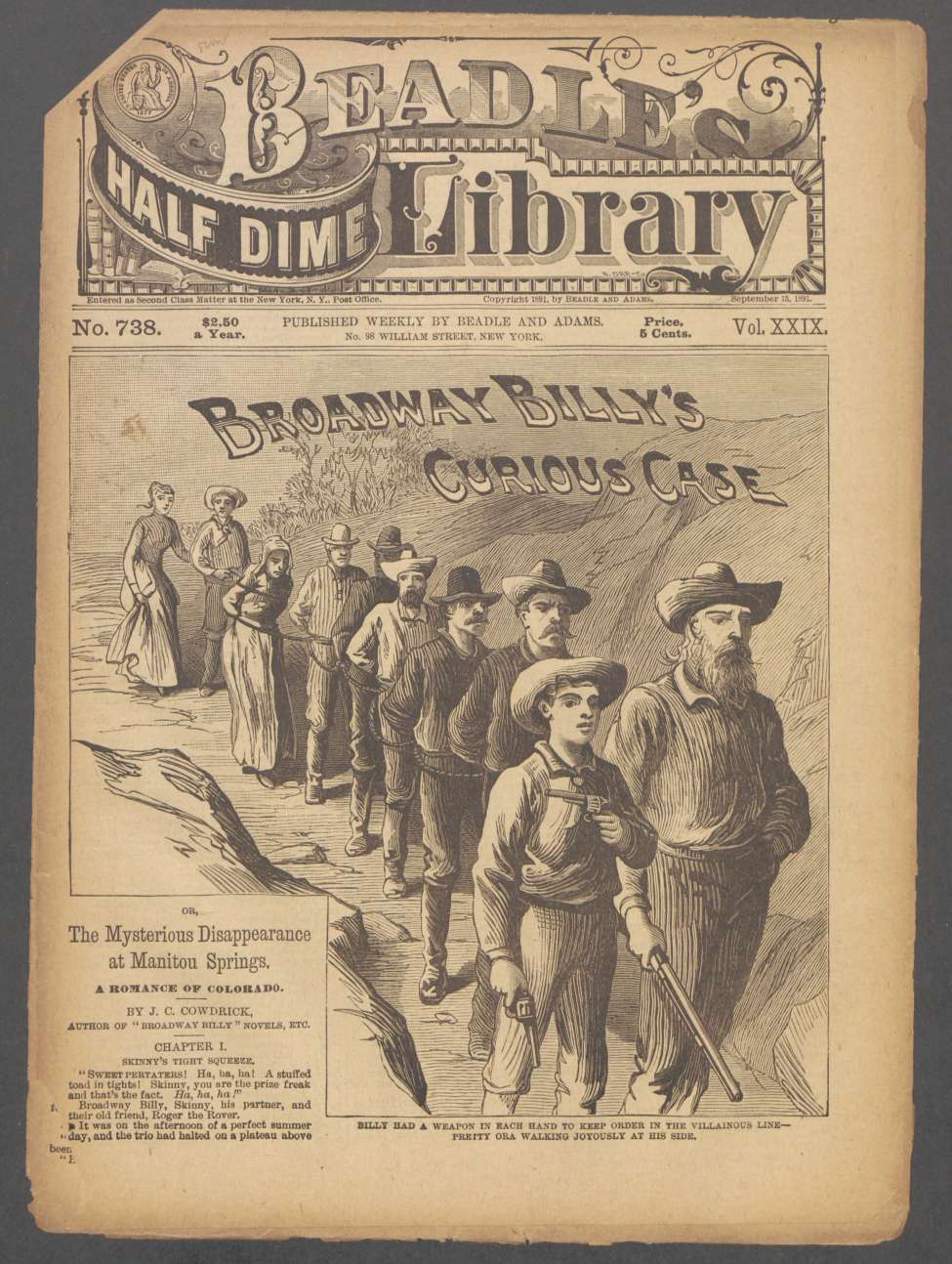 Book Cover For Beadle's Half Dime Library 738 - Broadway Billy's Curious Case