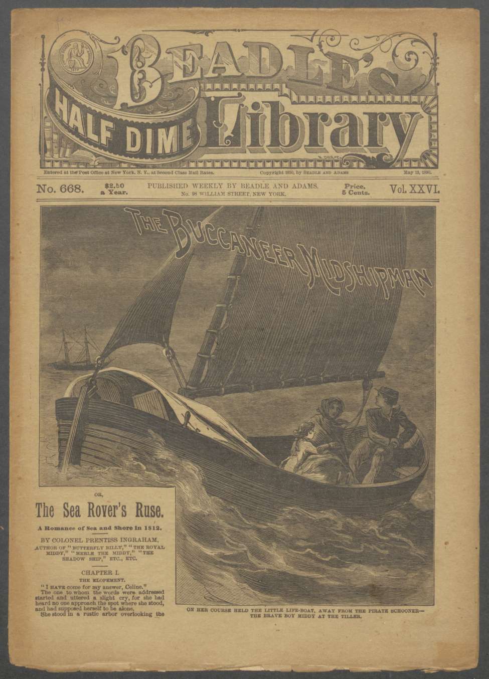 Book Cover For Beadle's Half Dime Library 668 - Buccaneer Midshipman