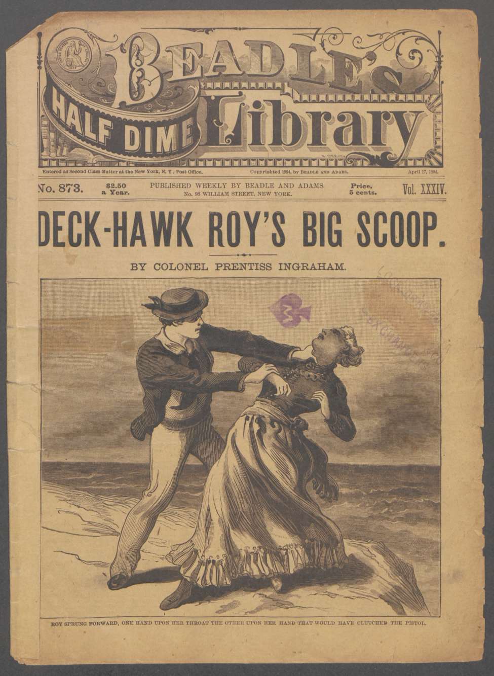 Book Cover For Beadle's Half Dime Library 873 - Deck-Hawk Roy's Big Scoop