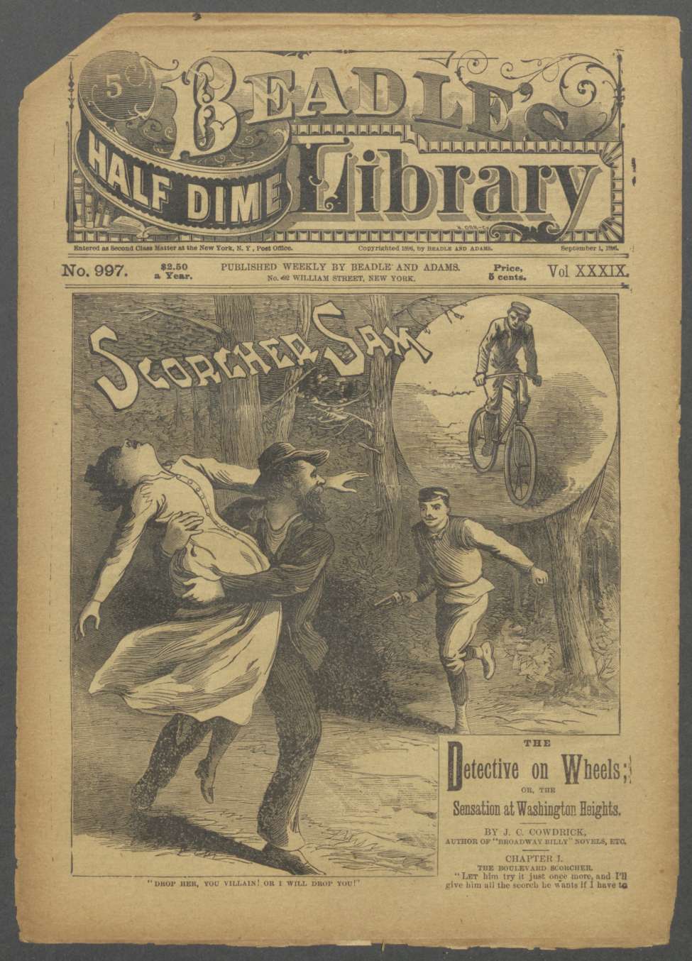 Book Cover For Beadle's Half Dime Library 997 - Scorcher Sam, the Detective on Wheels