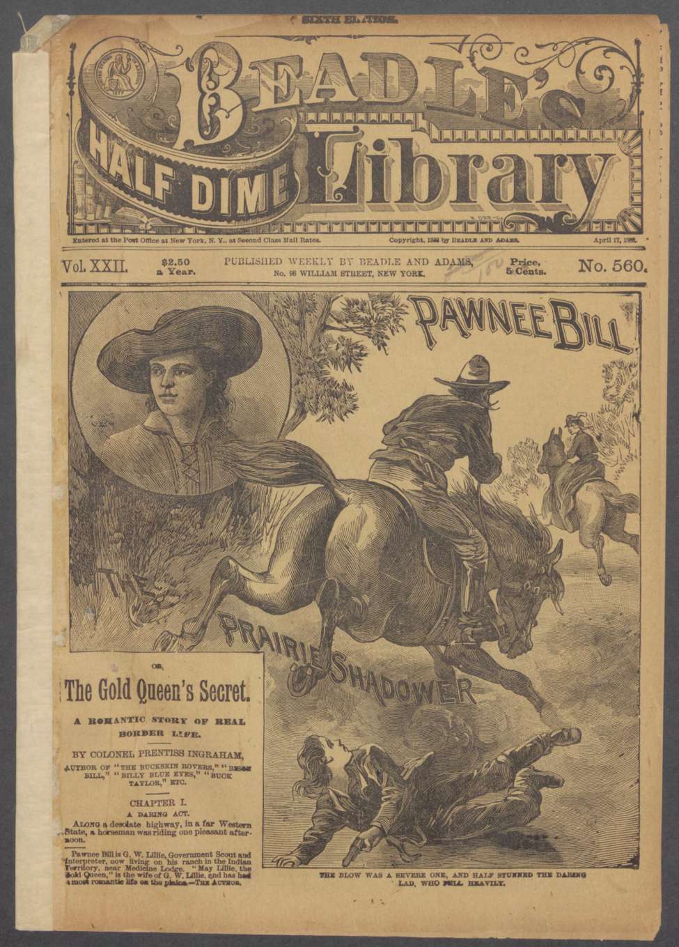 Book Cover For Beadle's Half Dime Library 560 - Pawnee Bill, the Prairie Shadower