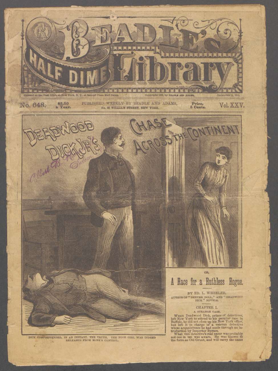 Book Cover For Beadle's Half Dime Library 648 - Deadwood Dick Jr.'s Chase Across the Continent