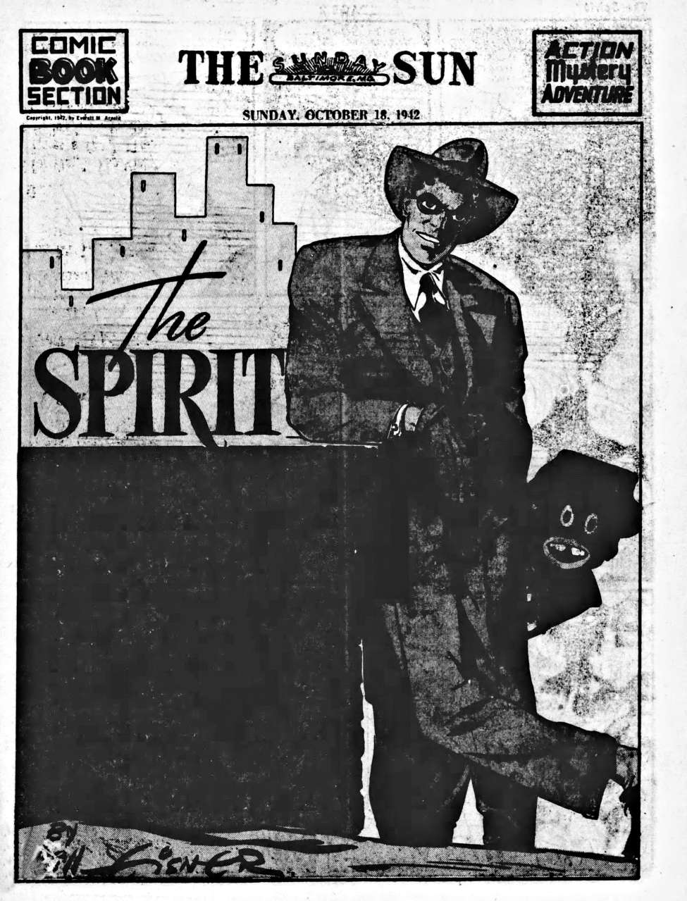 Comic Book Cover For The Spirit (1942-10-18) - Baltimore Sun (b/w)