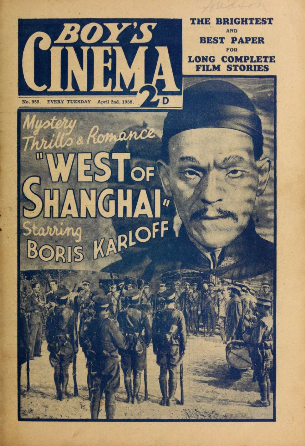 Comic Book Cover For Boy's Cinema 955 - West of Shanghai - Boris Karloff