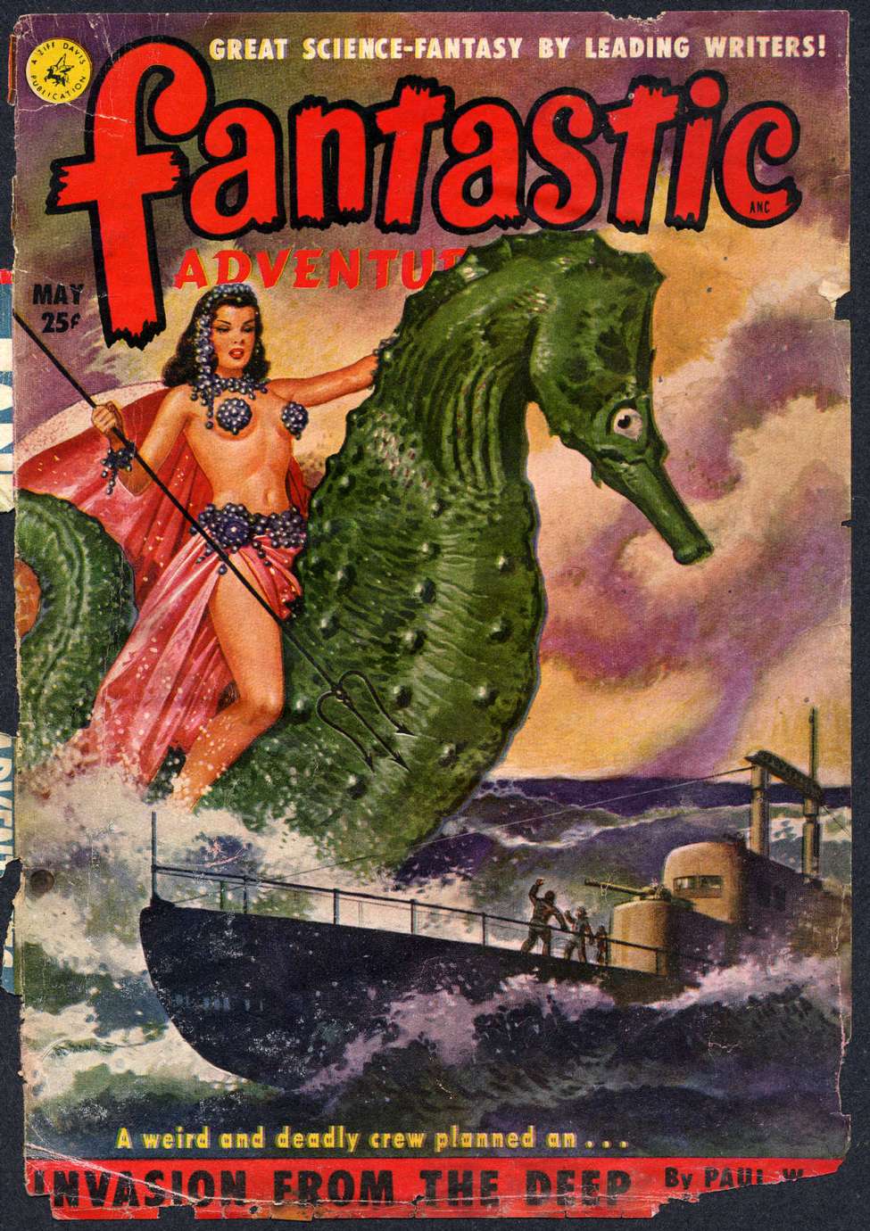 Book Cover For Fantastic Adventures v13 5 - Invasion from the Deep - Paul W. Fairman