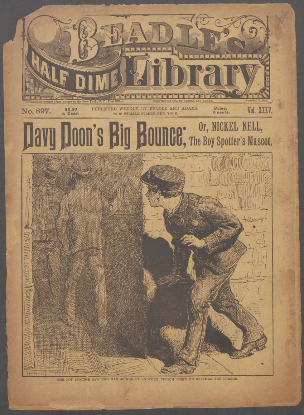 Book Cover For Beadle's Half Dime Library 897 - Davy Doon's Big Bounce
