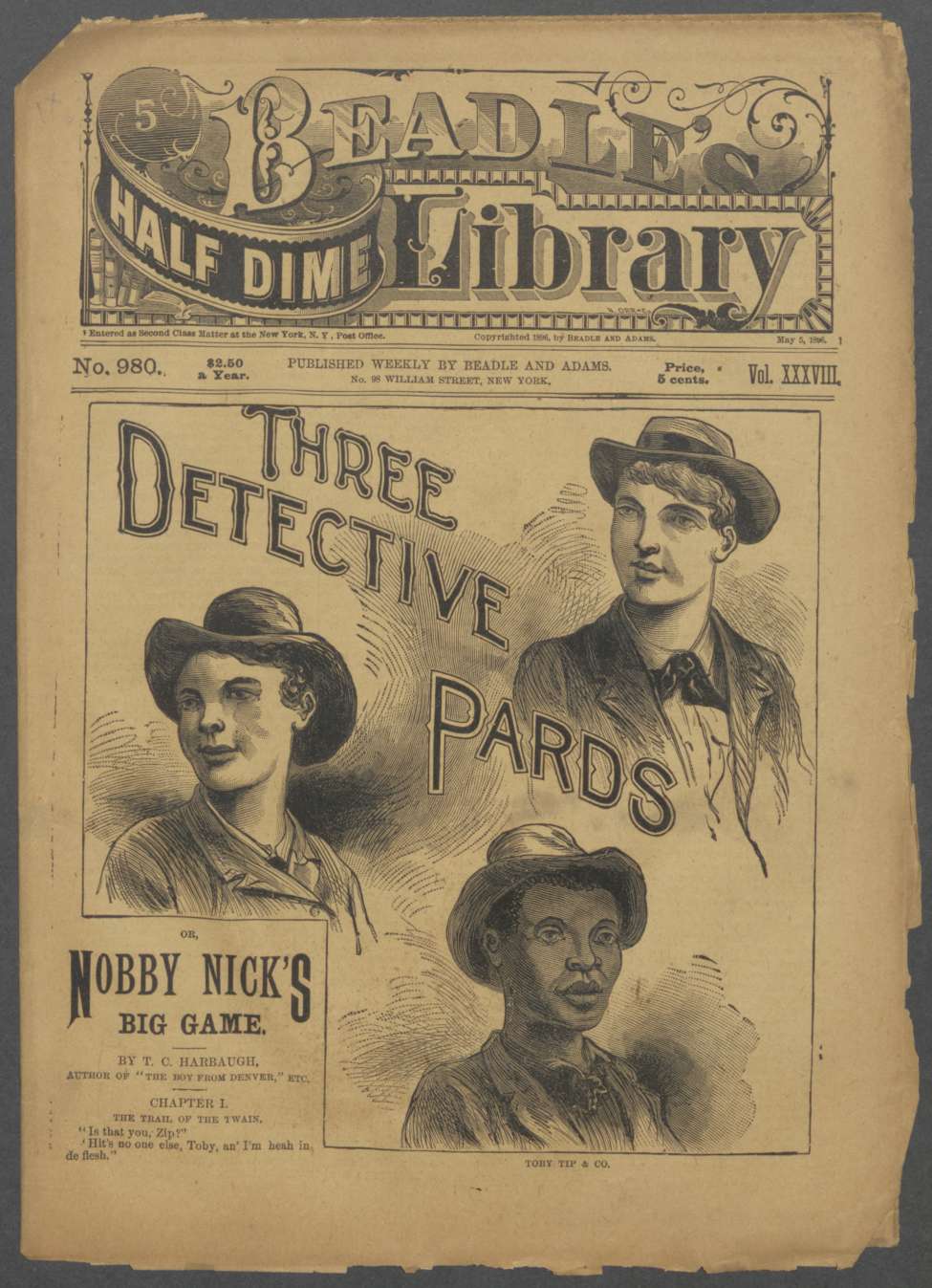Book Cover For Beadle's Half Dime Library 980 - Three Detective Pard's
