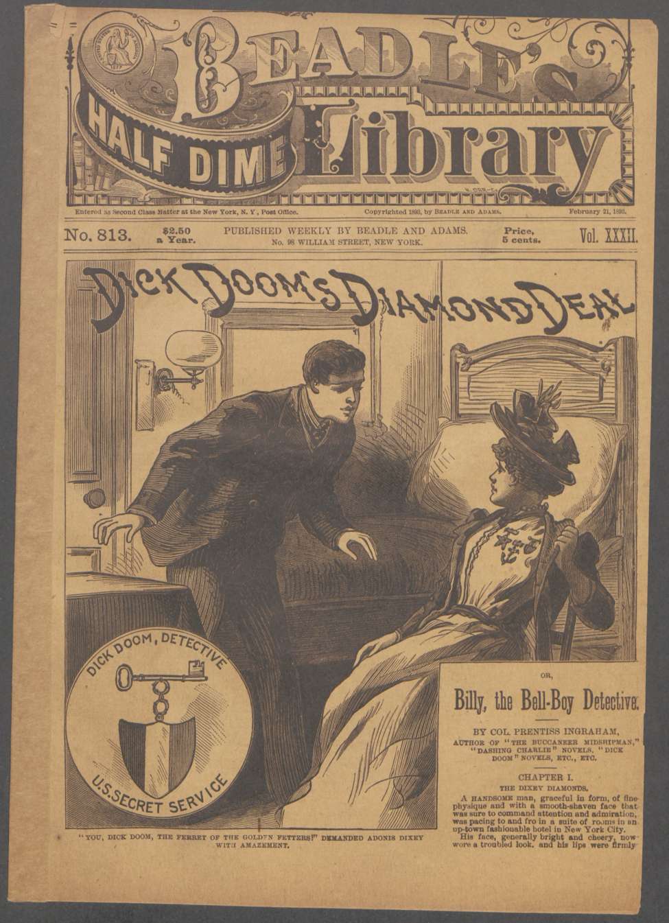 Book Cover For Beadle's Half Dime Library 813 - Dick Dooms Diamond Deal